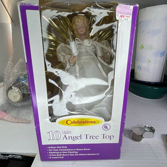 Vintage Celebrations Angel 10 light Christmas tree topper in box. - Picture 1 of 5